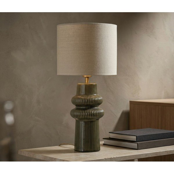 Haki/krēmkrāsas keramikas galda lampa ar auduma abažūru (augstums 64,5 cm) Harmony – Mauro Ferretti-image-1