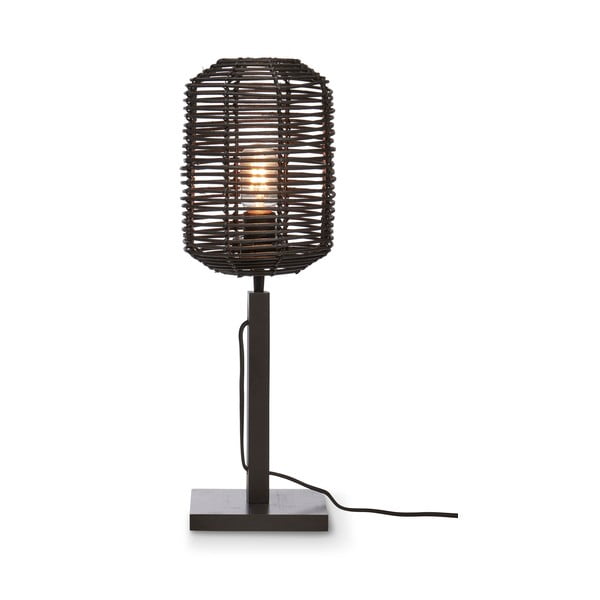 Melna galda lampa ar rotangpalmas abažūru (augstums 45 cm) Tanami – Good&Mojo