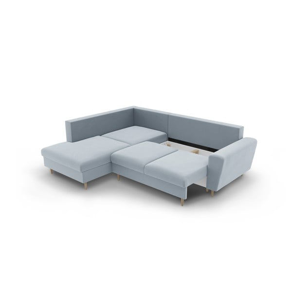 Gaiši zils samta salokāms stūra dīvāns ar uzglabāšanas vietu (ar kreiso stūri/L veida) Kyoto – Cosmopolitan Design-image-3