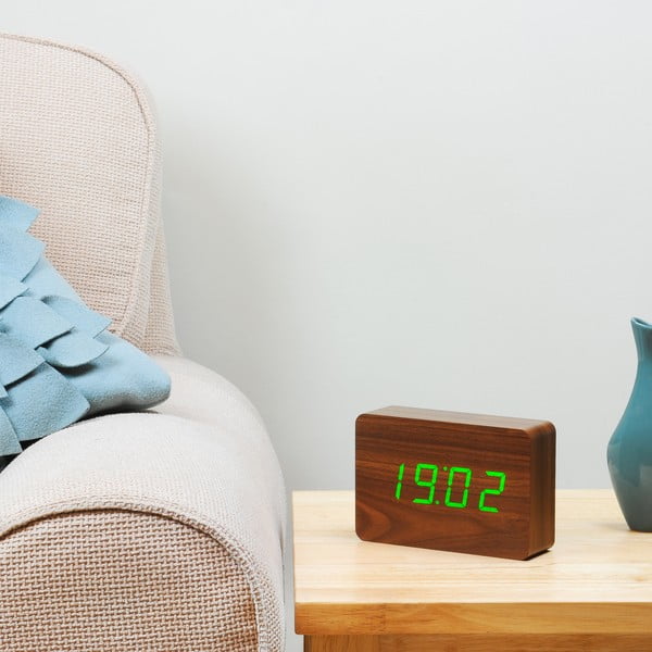 Tumši brūns modinātājs ar zaļu LED displeju Gingko Brick Click Clock-image-2