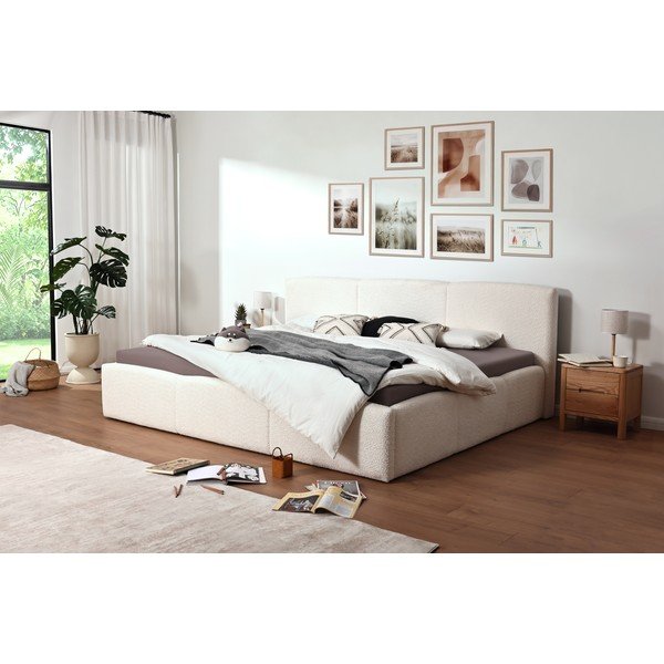 Ziloņkaula krāsas polsterēta divvietīga gulta ar veļas kasti ar redelēm 200x240 cm Merida – Meise Möbel-image-2