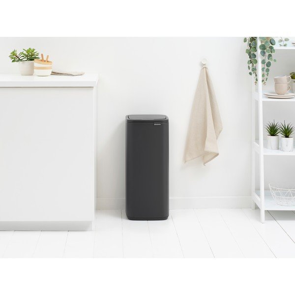 Tumši pelēka ar pieskārienu atverama tērauda atkritumu tvertne 30 l Bo Touch – Brabantia-image-1