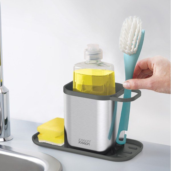 Spīdīgas sudraba krāsas metāla mazgāšanas līdzekļu turētājs Duo Steel – Joseph Joseph-image-2