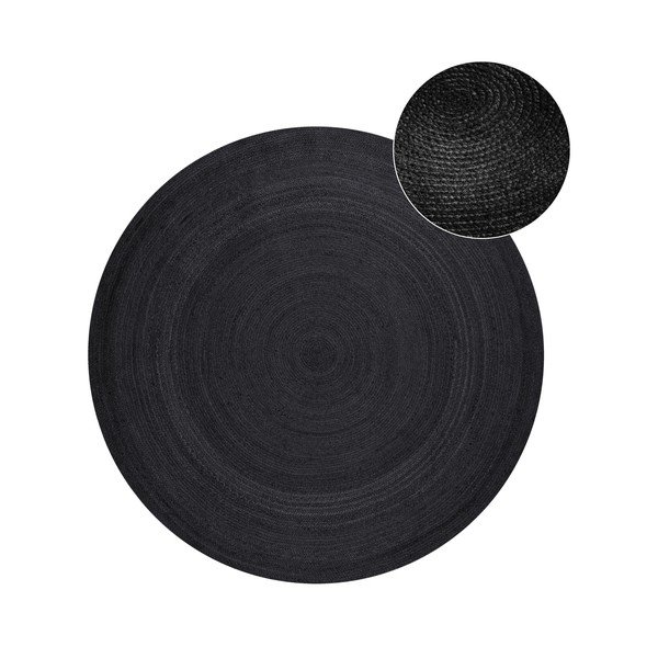 Melns divpusējs/ar rokām darināts džutas apaļš paklājs ø 140 cm Braided  – Hanse Home