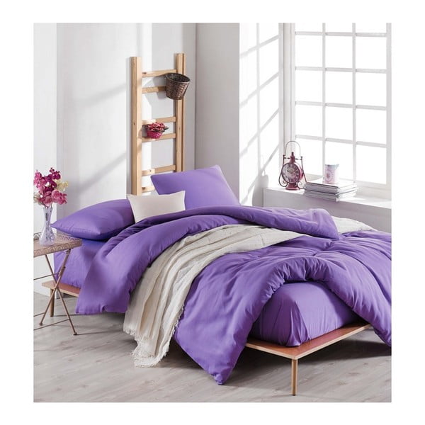 Violetas krāsas gultasveļas komplekts ar palagu divguļamai gultai Violette, 200 x 220 cm