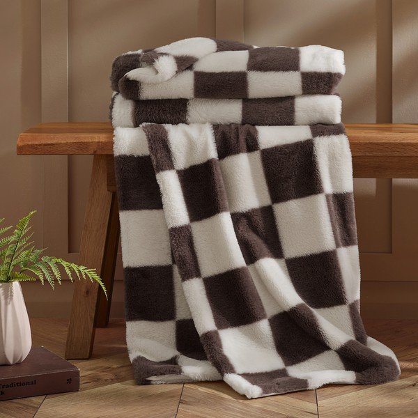 Balts/tumši brūns pleds 130x170 cm Cosy Soft Checkerboard – Catherine Lansfield-image-2