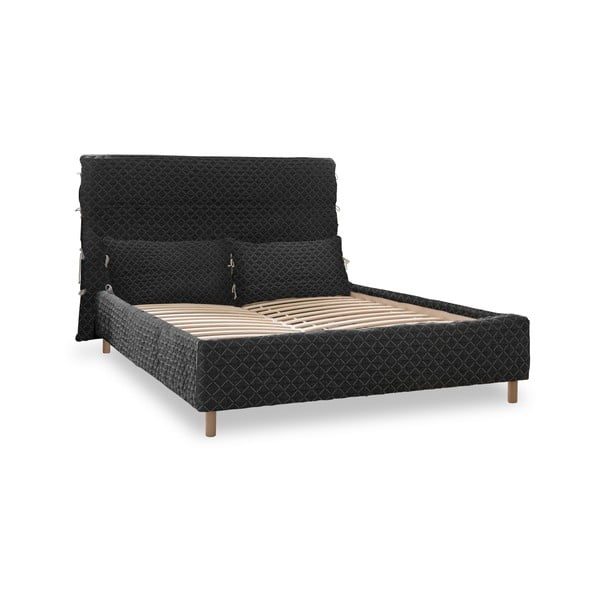 Melna mīksta divvietīga gulta ar režģi 160x200 cm Sleepy Luna – Miuform