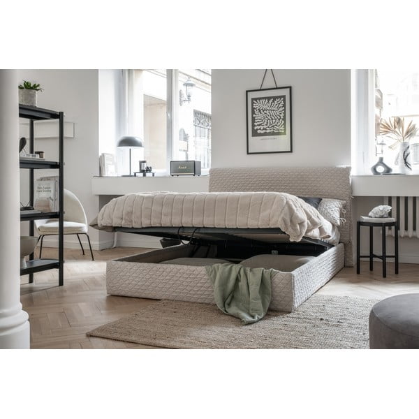 Bēša mīksta divvietīga gulta ar režģi 160x200 cm Sleepy Luna – Miuform-image-1