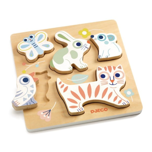 Bērnu koka puzle Djeco Pastel Puppies