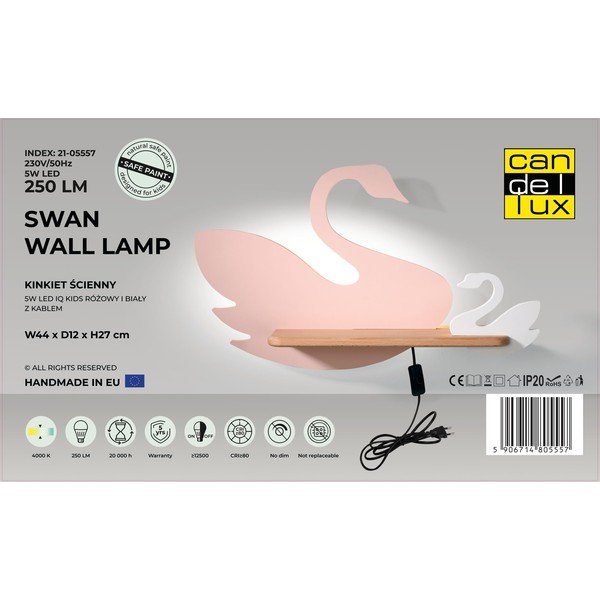 Balts/rozā bērnu gaismeklis Swan – Candellux Lighting-image-4