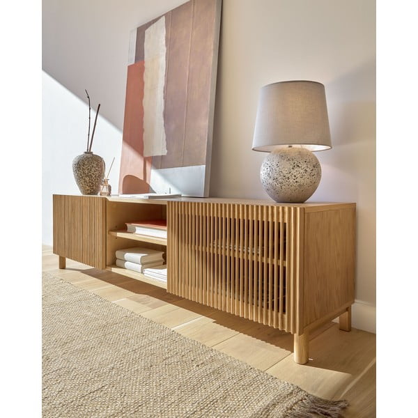 Dabīga toņa TV galdiņš ar ozolkoka imitāciju 180x50 cm Beyla – Kave Home-image-3