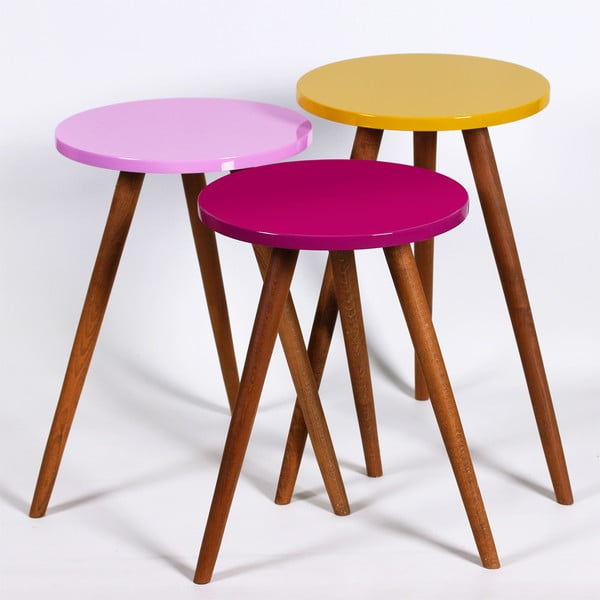 3 Kate Louise apaļo sānu galdiņu komplekts (violets, rozā, dzeltens)