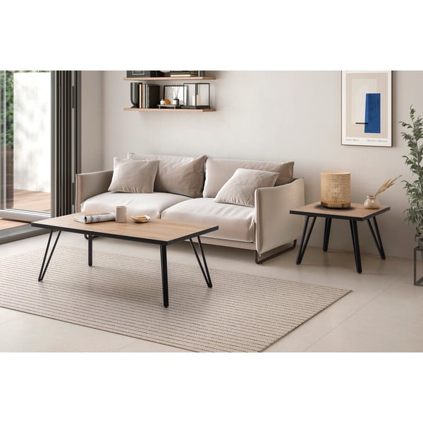 Melns/dabīga toņa žurnālgaldiņš ar ozolkoka imitācijas galda virsmu 60x120 cm Sindi – Marckeric-image-1