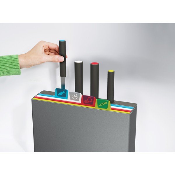 Pelēks komplekts ar 4 griešanas dēļiem, nažiem un statīvu Joseph Joseph Index-image-4