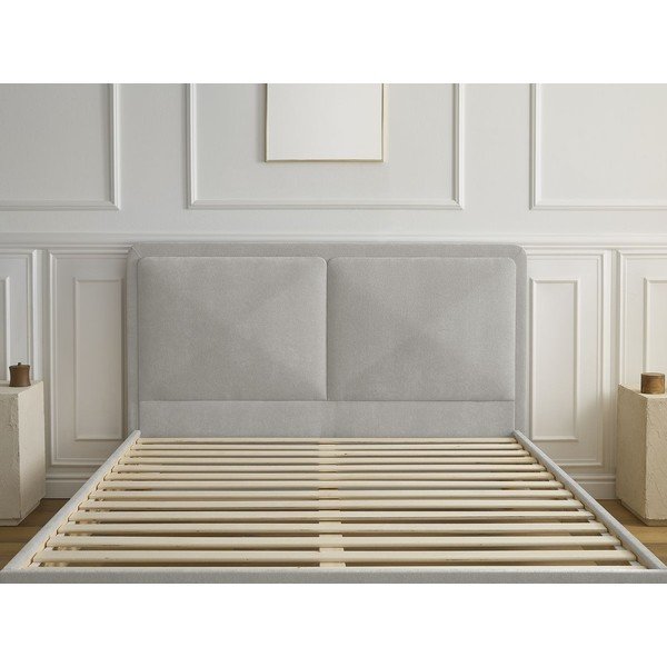 Pelēka polsterēta polsterēta divvietīga gulta ar redelēm 180x200 cm Mara – Bobochic Paris-image-2