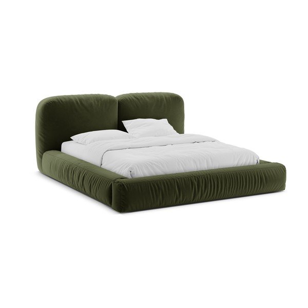 Zaļa polsterēta divvietīga gulta ar veļas kasti un redelēm 160x200 cm Martina – Micadoni 