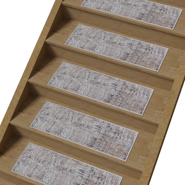 Pelēki/bēši kokvilnas kāpņu paklāji (16 gab.) 25x65 cm Milano Bej – Vitaus-image-1