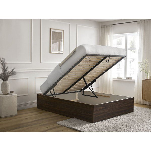 Tumši brūna divvietīga gulta no skaidu plāksnēm ar bērza koka imitāciju ar veļas kasti/bez galvgaļa ar redelēm 140x190 cm Mara – Bobochic Paris-image-3