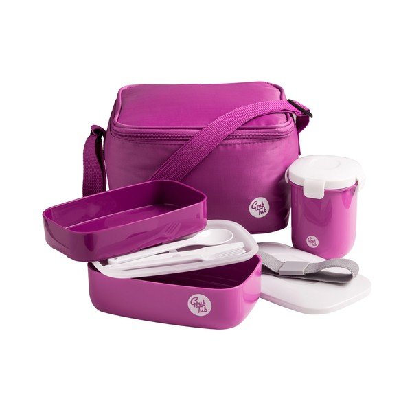 Tumši rozā uzkodu kastītes, krūzes un maisiņa komplekts Premier Housewares Grub Tub, 21 x 13 cm-image-1