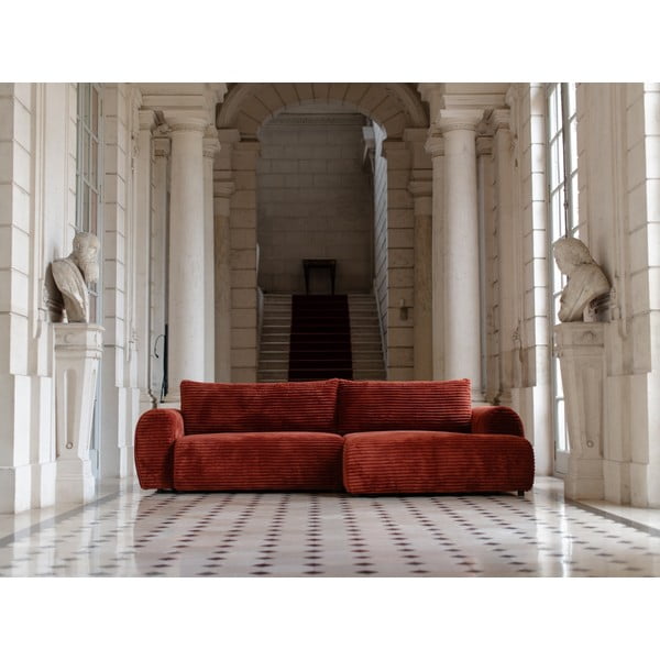 Ķieģeļu sarkans velveta salokāms stūra dīvāns (ar labo stūri) Lucien – Bobochic Paris-image-1