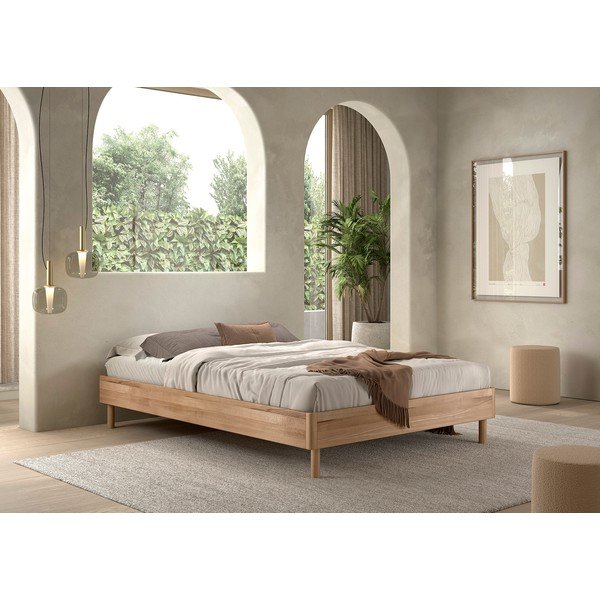 Dabīga toņa ozola masīvkoka divvietīga gulta bez galvgaļa ar redelēm 140x200 cm Forrest – Vipack-image-1