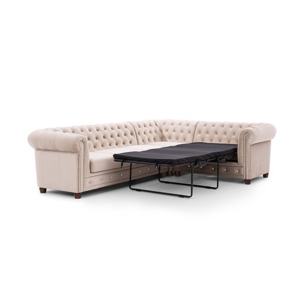 Bēšs samta salokāms stūra dīvāns (ar labo stūri/L veida) York Blik – Ropez-image-2