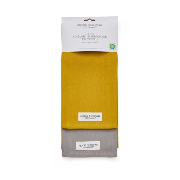 2 dzeltenpelēku kokvilnas dvieļu komplekts Cooksmart ® Herringbone, 45 x 65 cm