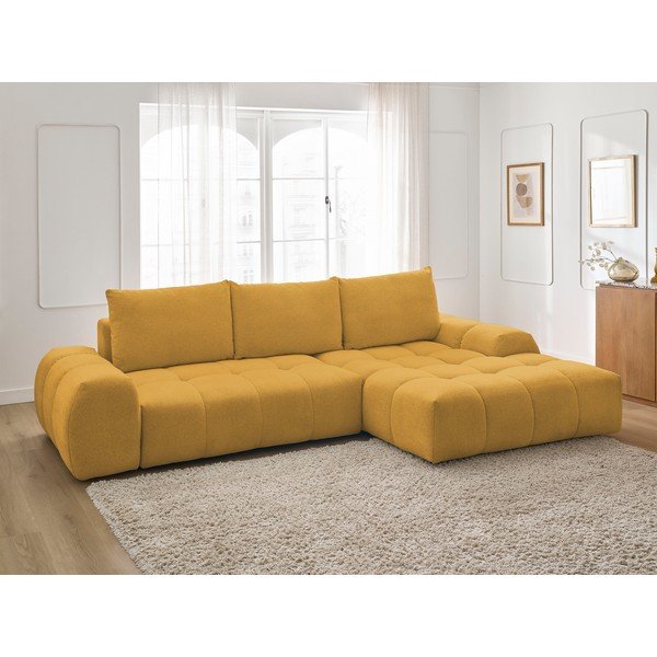 Sinepju dzeltens salokāms/ar uzglabāšanas vietu stūra dīvāns no šenila auduma (ar labo stūri/ar zvilni) Everest – Bobochic Paris-image-1