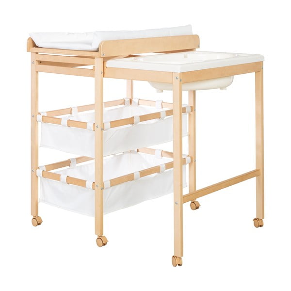 Balts/dabīga toņa pārtinamais galds ar bērza koka imitāciju Baby Pool – Roba-image-2