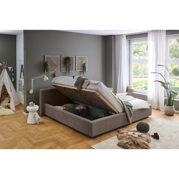 Pelēkbrūna polsterēta divvietīga gulta ar veļas kasti ar redelēm 200x240 cm Cube – Meise Möbel-image-1