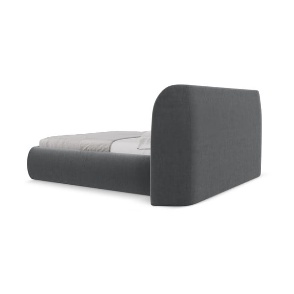 Tumši pelēka polsterēta divvietīga gulta ar veļas kasti un redelēm 160x200 cm Hauke – Makamii-image-4