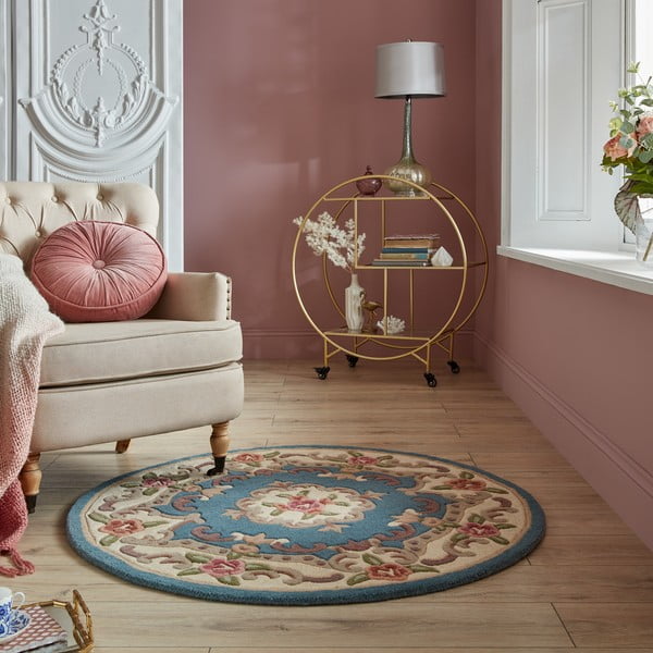 Zils vilnas paklājs Flair Rugs Aubusson, ⌀ 120 cm-image-1