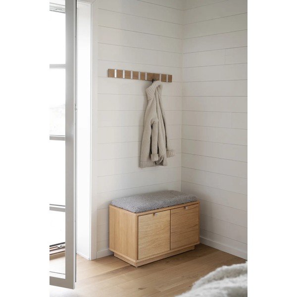 Pelēks/dabīga toņa apavu plaukts ar ozolkoka imitāciju un soliņu Confetti – Rowico-image-1