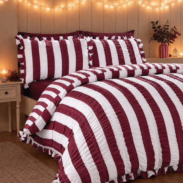 Tumši violeta divguļamā gultas veļa 200x200 cm Seersucker Frill Stripe – Catherine Lansfield-image-1