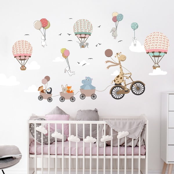 Bērnu sienas uzlīme Ambiance Animals and Hot Air Balloons in the Clouds, 90 x 60 cm-image-2
