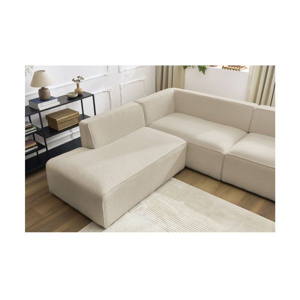 Bēšs modulārais stūra dīvāns no buklē auduma (ar kreiso stūri/U veida) Megeve – Bobochic Paris-image-3