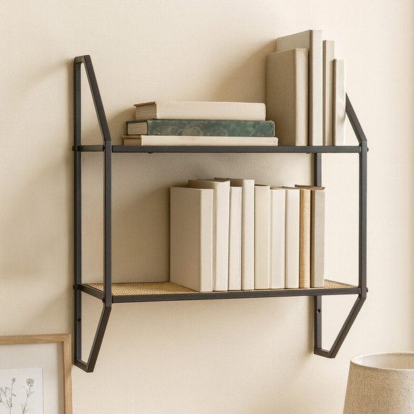 Melns/dabīga toņa daudzlīmeņu metāla sienas plaukts 61 cm Depok – Premier Housewares-image-1