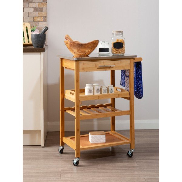 Bambusa servēšanas galdiņš uz riteņiem 41x58 cm Harlow – Premier Housewares-image-3