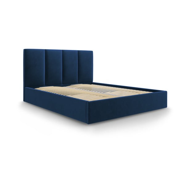 Tumši zila samta divguļamā gulta Mazzini Beds Juniper, 180 x 200 cm