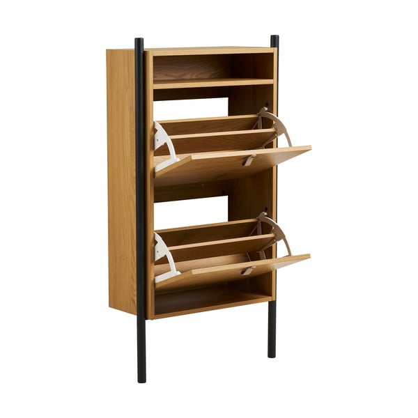 Dabīga toņa atverams apavu plaukts ar ozolkoka imitāciju 62x118x26 cm Barco – House Nordic-image-4