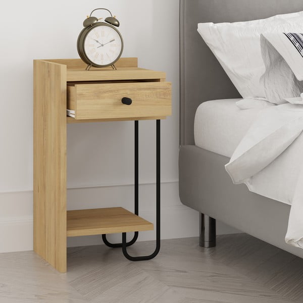 Dabīga toņa naktsskapītis ar ozolkoka imitāciju ar plauktiem Mercure – Marckeric-image-4