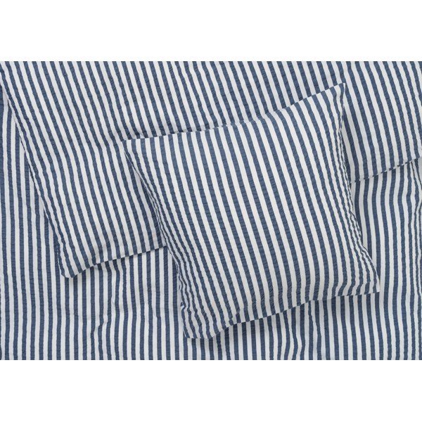 Balta/tumši zila vienvietīga/īpaši gara gultas veļa no krepa auduma 140x220 cm Bæk&Bølge – JUNA-image-1