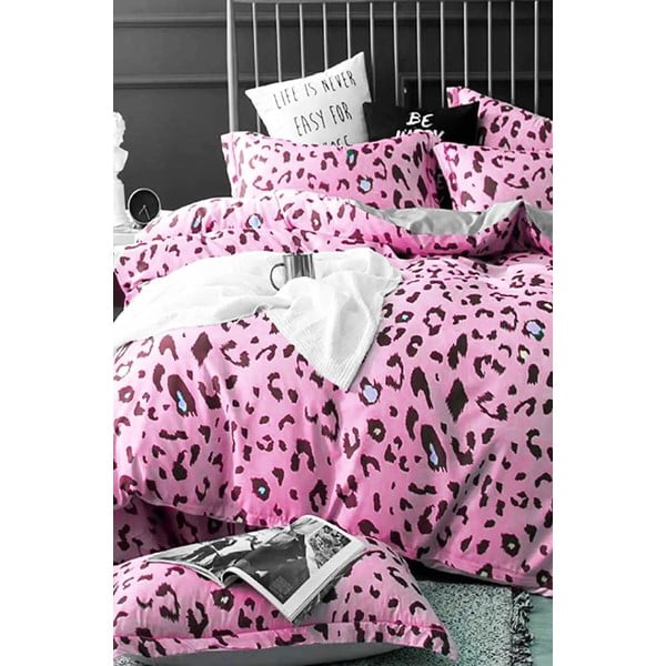 Rozā divguļamā kokvilnas gultas veļa ar palagu 200x220 cm Leopard – Mila Home