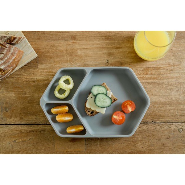 Pelēks silikona bērnu šķīvis 16x25 cm – Kindsgut-image-1