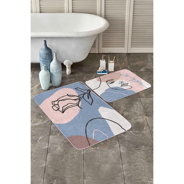 Zili/rozā samta vannas istabas paklājiņi (2 gab.) 60x100 cm Abstract Faces – Mila Home-image-2