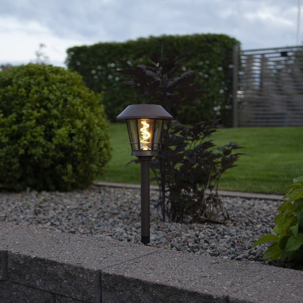 Brūna āra LED lampa ar saules baterijām Star Trading Fergus, augstums 35 cm
