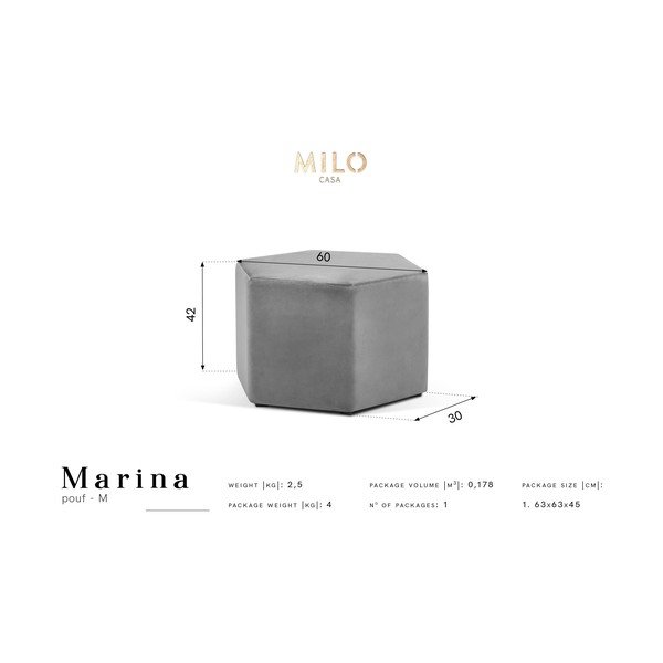 Tumši pelēks samta pufs Milo Casa Marina, ⌀ 60 cm-image-2