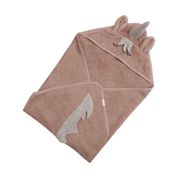 Rozā kokvilnas bērnu dvielis ar kapuci 75x75 cm Unicorn – Kindsgut-image-3