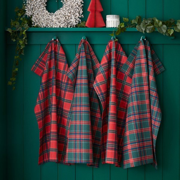 Kokvilnas trauku dvieļi (4 gab.) ar Ziemassvētku motīvu 70x50 cm Christmas Tartan Check – Catherine Lansfield-image-1