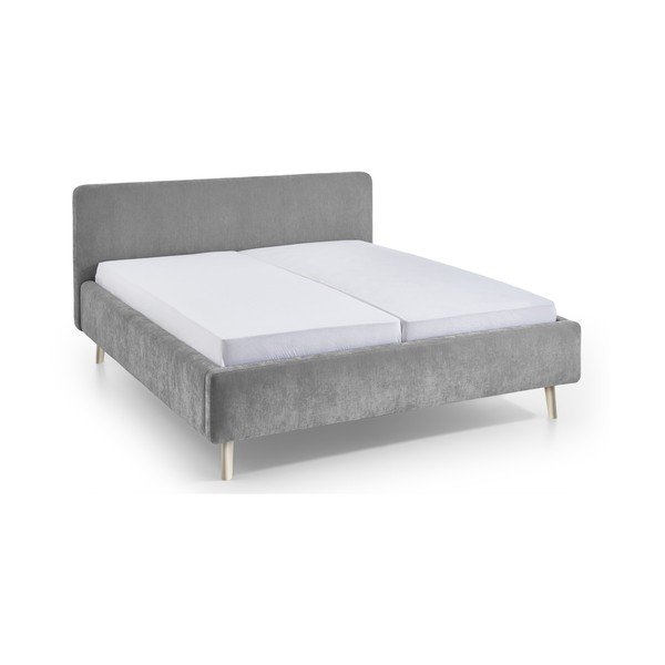Pelēka polsterēta divvietīga gulta ar redelēm 180x200 cm Mattis – Meise Möbel